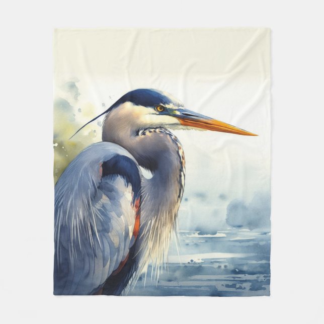 Great Blue Heron Wildlife Wetlands Bird Art Nature Fleece Blanket (Front)