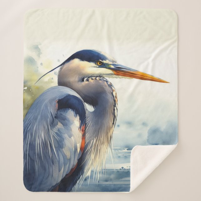 Great Blue Heron Wildlife Wetlands Bird Art Nature Sherpa Blanket (Front)