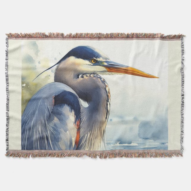 Great Blue Heron Wildlife Wetlands Bird Art Nature Throw Blanket (Front)