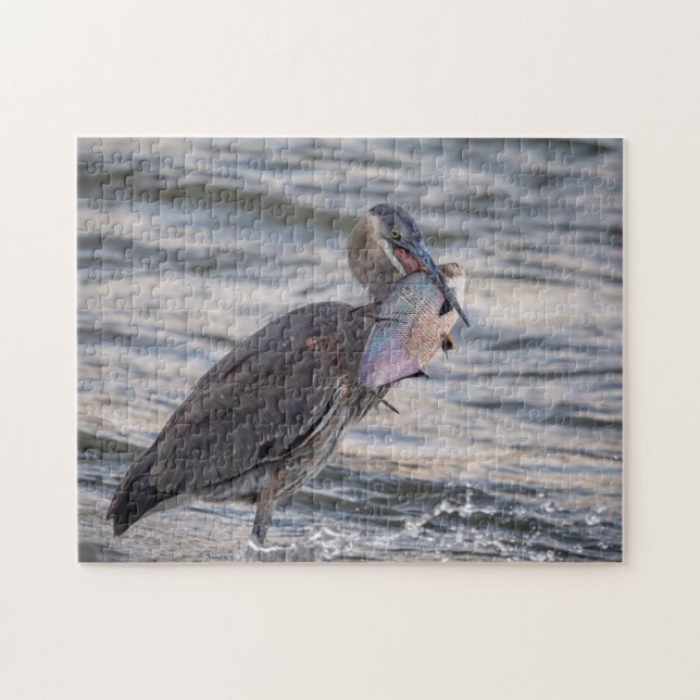 Great Blue Heron with a huge fish Jigsaw Puzzle (Horizontal)