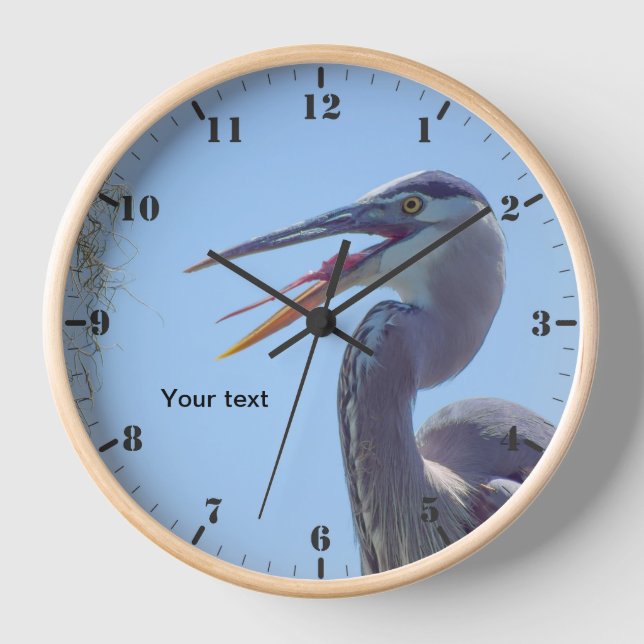 Great Blue Heron with mouth open  Clock (Front)