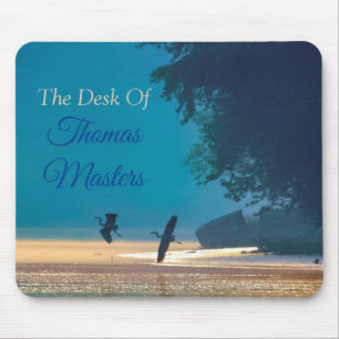 Great Blue Herons Take Flight -Teal Fisherman's Mouse Pad