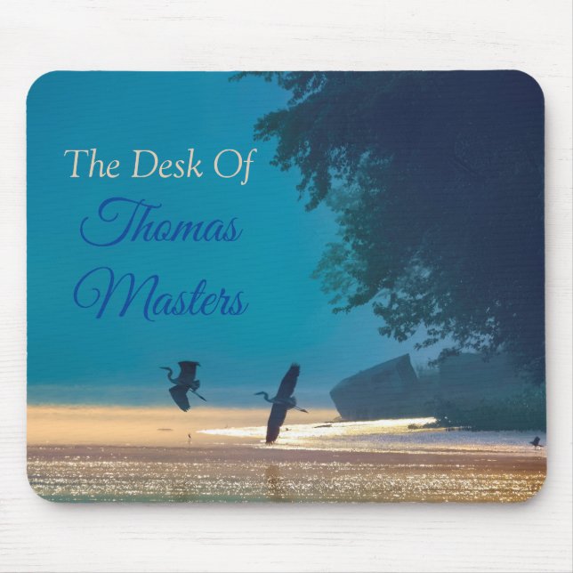 Great Blue Herons Take Flight -Teal Fisherman's Mouse Pad (Front)