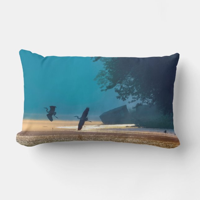 Great Blue Herons Take Flight -Teal  Lumbar Cushion (Front)