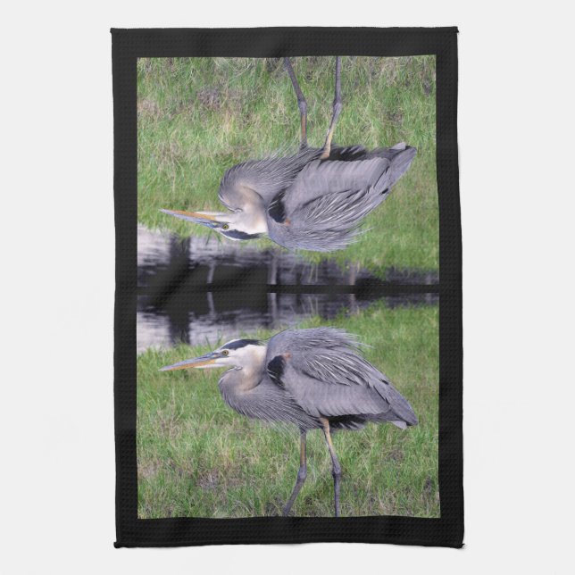 Great Blue Heron's Territory Tea Towel (Vertical)