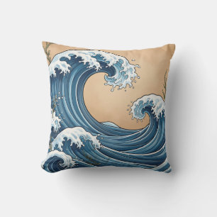 Great Blue Ocean Waves Japanese Style Cushion