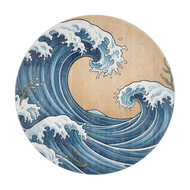 Great Blue Ocean Waves Japanese Style  Cutting Board (Front)