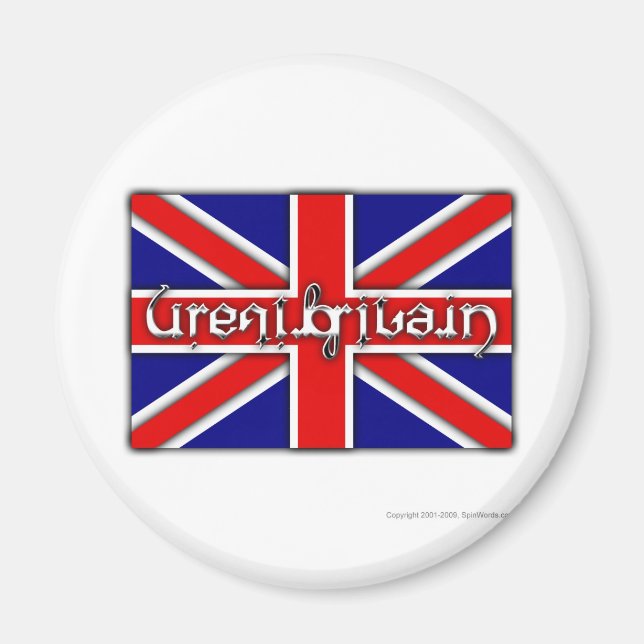 'Great Britain' ambigram on a British flag Magnet (Front)