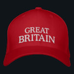 Great Britain embroidered hat<br><div class="desc">Show you support to Great Britain with this white text on red embroidered hat. Reads Great Britain or customise with your own text.</div>