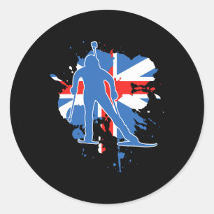 Great Britain Flag Biathlonist - British Biathlon  Classic Round Sticker