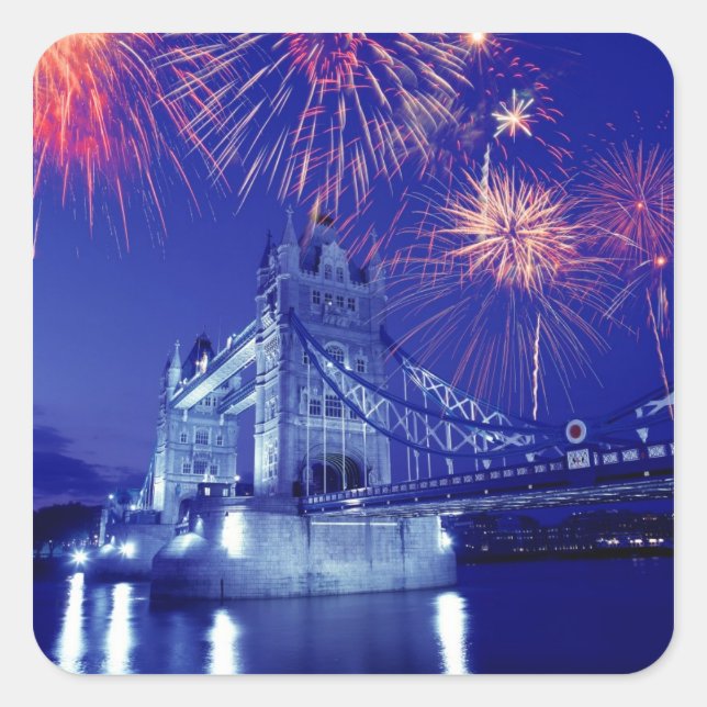 Great Britain, London. Fireworks over the Tower Square Sticker (Front)
