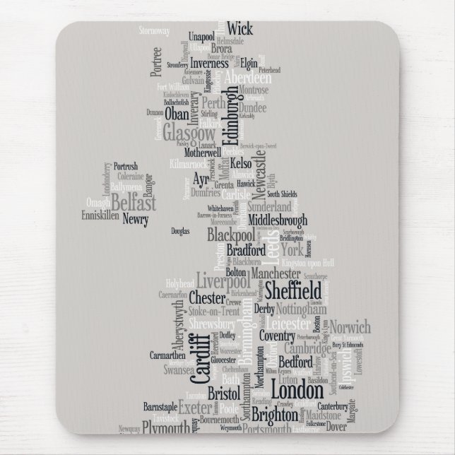 Great Britain UK City Text Map Mouse Pad (Front)