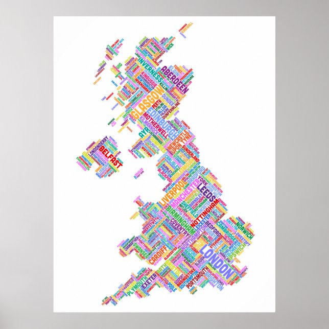 Great Britain UK City Text Map Poster (Front)