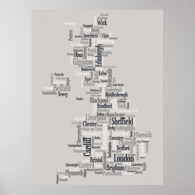 Great Britain UK City Text Map Poster (Front)