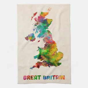 Great Britain Watercolor Map Tea Towel