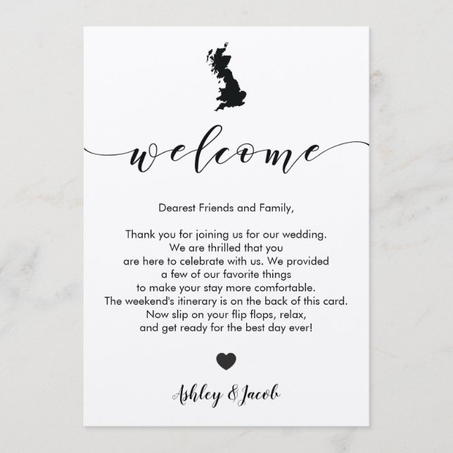 Great Britain Wedding Welcome Letter & Itinerary Programme (Front)