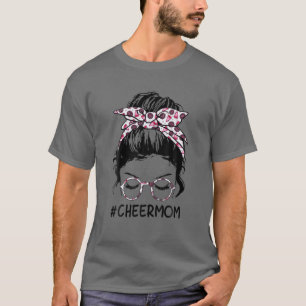 Great Cheer Mum Leopard Messy Bun Cheerleader Moth T-Shirt