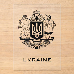 Great Coat of Arms of Ukraine Monochrome Fine Art Acrylic Invitations
