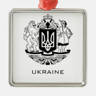 Great Coat of Arms of Ukraine Monochrome Fine Art Metal Tree Decoration