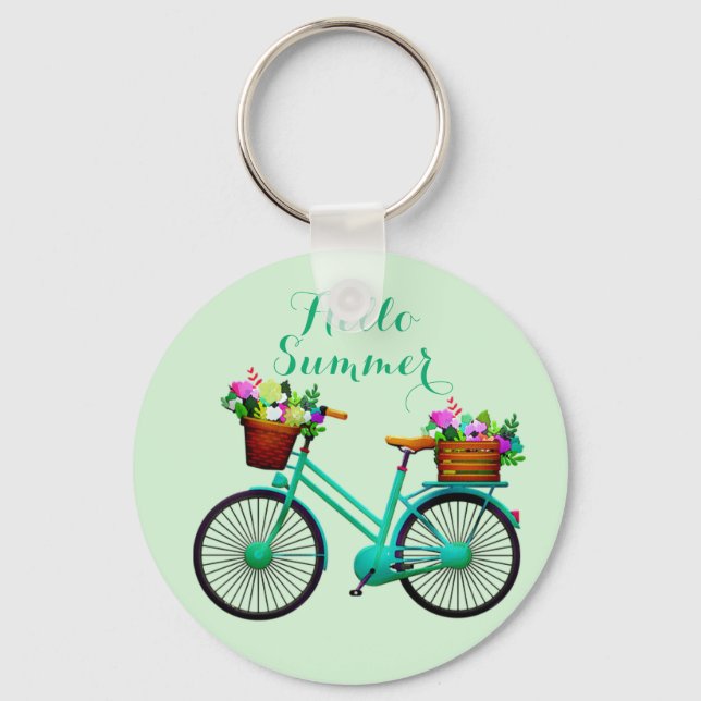 Great Cool Amazing Green bicycles Flowers  Key Ring (Front)
