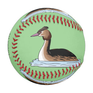 Great crested grebe bird cartoon illustration baseball