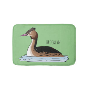 Great crested grebe bird cartoon illustration bath mat