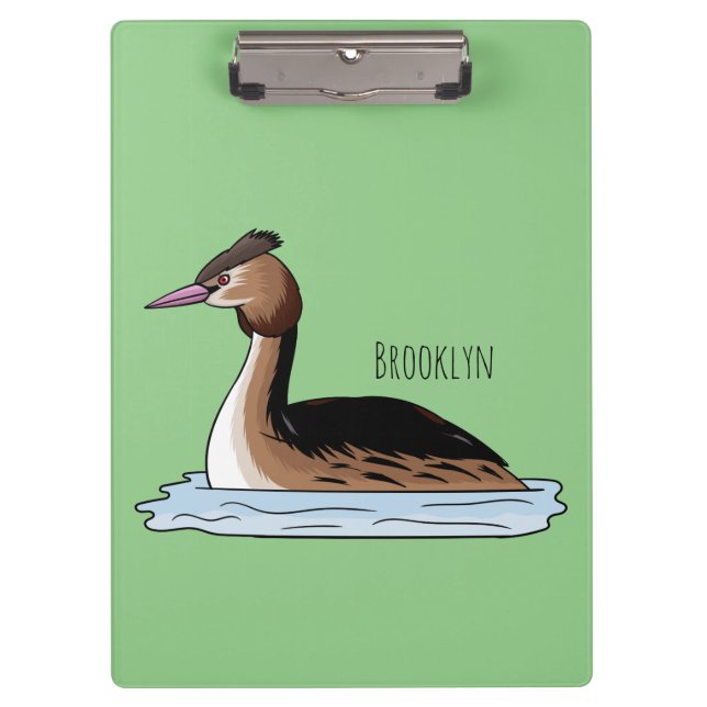 Great crested grebe bird cartoon illustration  clipboard (Front)