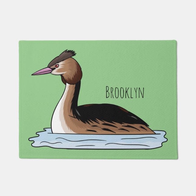 Great crested grebe bird cartoon illustration doormat (Front)