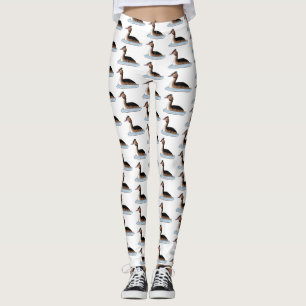 Great crested grebe bird cartoon illustration leggings