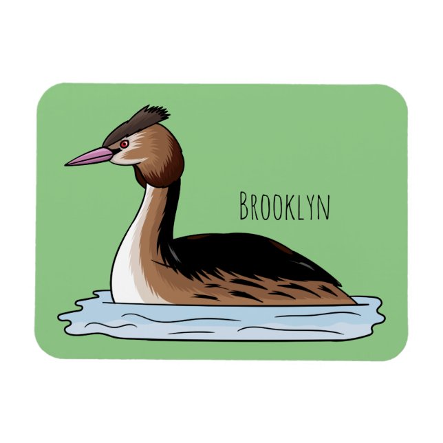 Great crested grebe bird cartoon illustration magnet (Horizontal)