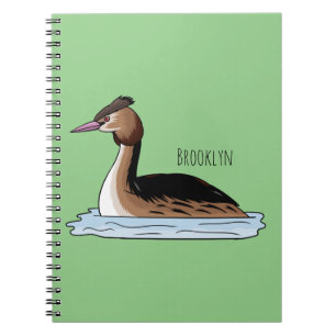 Great crested grebe bird cartoon illustration notebook