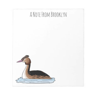 Great crested grebe bird cartoon illustration notepad