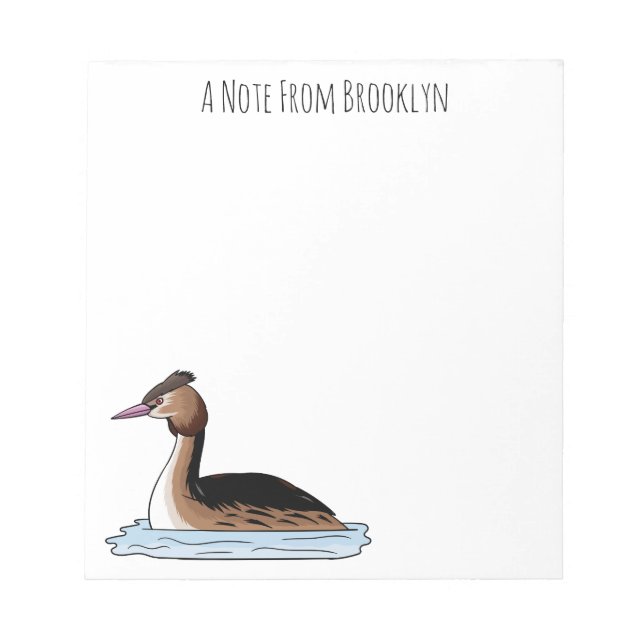 Great crested grebe bird cartoon illustration  notepad (Front)