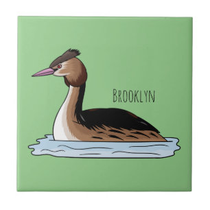 Great crested grebe bird cartoon illustration tile