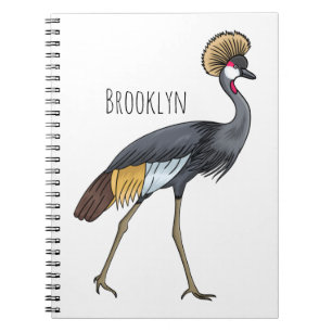 Great crowned crane bird cartoon illustration notebook