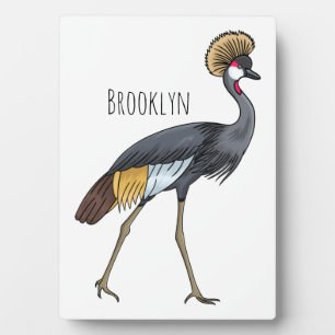 Great crowned crane bird cartoon illustration plaque