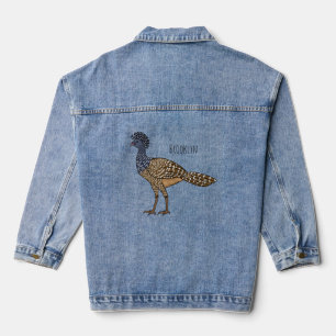 Great curassow bird cartoon illustration denim jacket