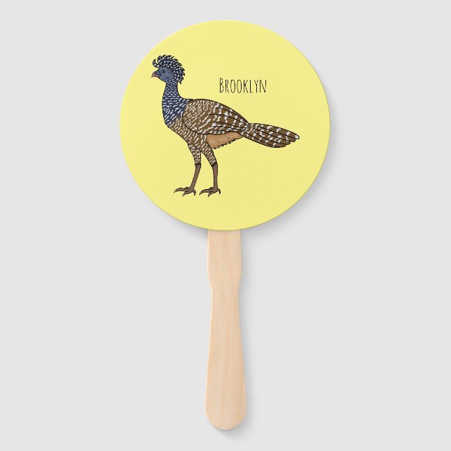 Great curassow bird cartoon illustration hand fan (Front)