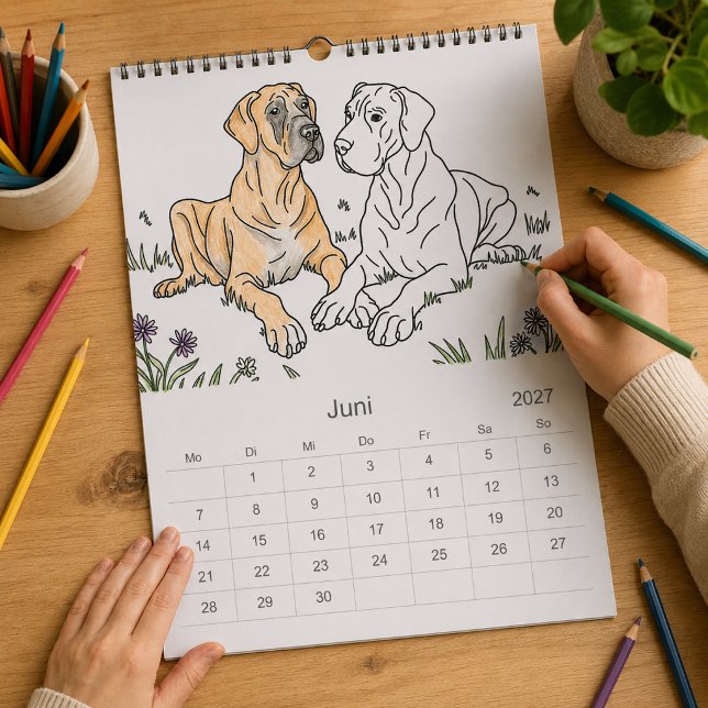 Great Dane 18-Month Colouring Personalised Calendar (add colors and love )