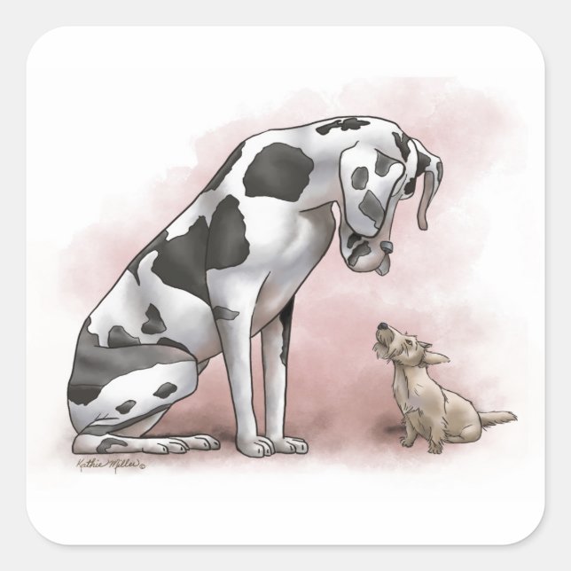 Great Dane and Scottish Terrier Cartoon Square Sticker (Front)