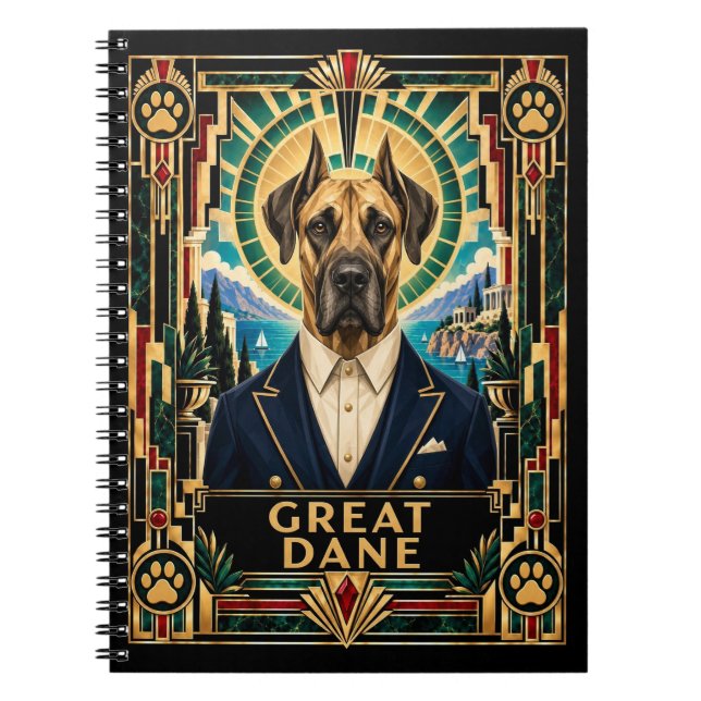 Great Dane, Art Deco Dog Notebook (Front)