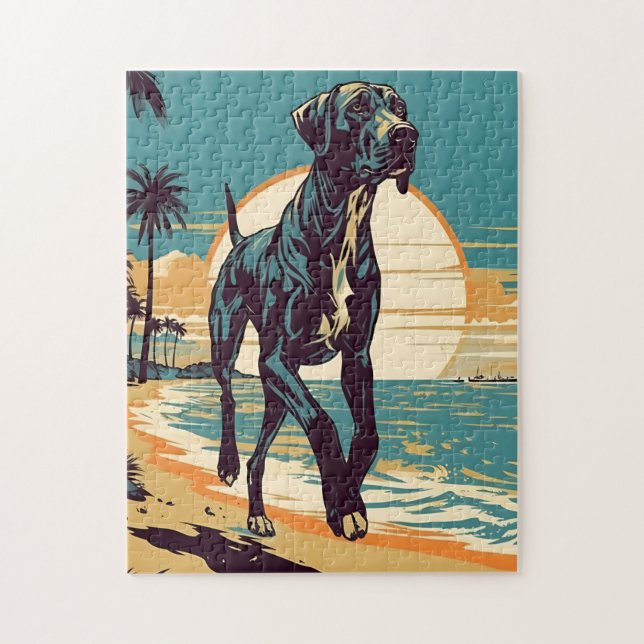 Great Dane at a tropical beach during sunset Jigsaw Puzzle (Vertical)