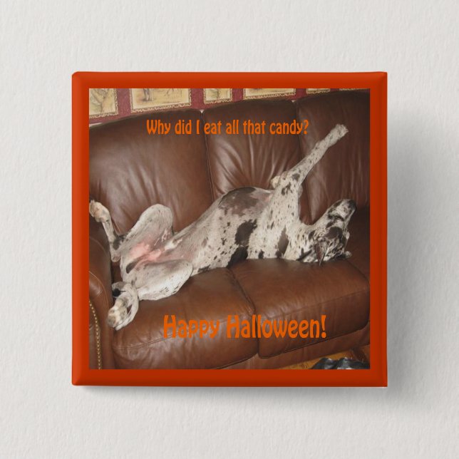 Great Dane Ate Too Much Halloween Candy 15 Cm Square Badge (Front)