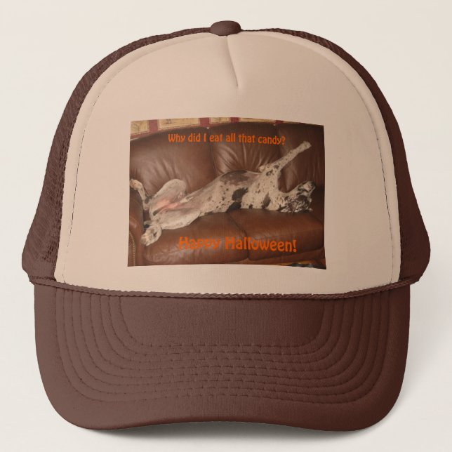 Great Dane Ate Too Much Halloween Candy Hat (Front)