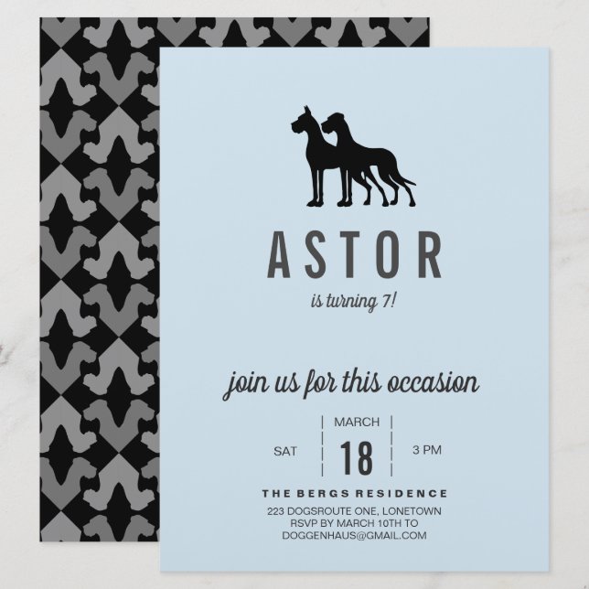 Great Dane Birthday Invitation (Front/Back)