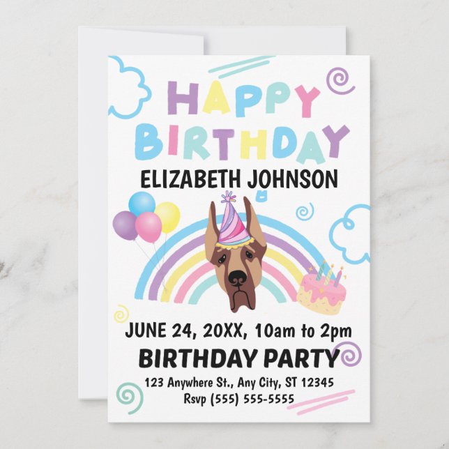 Great Dane Birthday Invitation (Front)