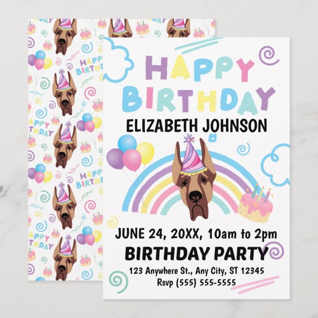 Great Dane Birthday Invitation (Front/Back)