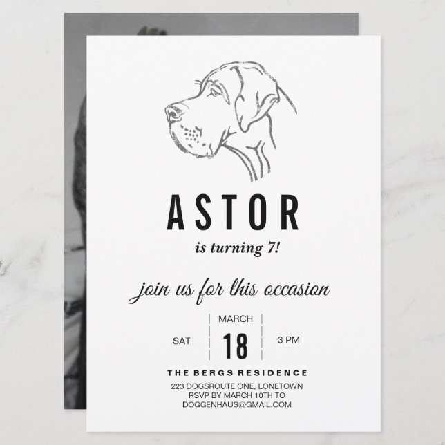 Great Dane Birthday Invitation (Front/Back)