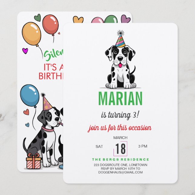 Great Dane Birthday Invitation (Front/Back)