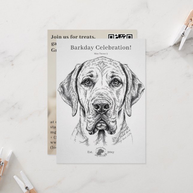 Great Dane Birthday Party Invitation (Front/Back In Situ)